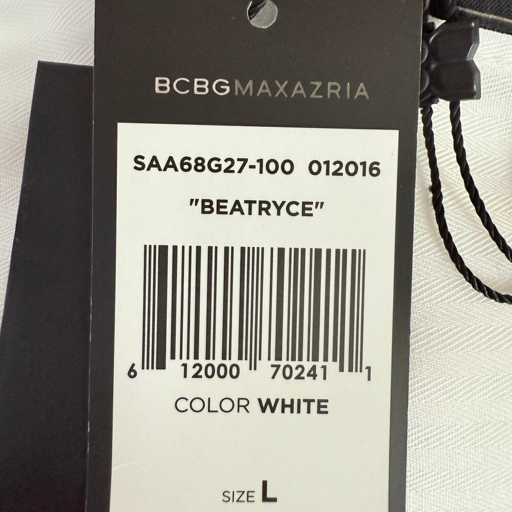 BcbgMaxazria Beatryce White Asymmetrical White Dress Size L 100% Cotton - Picture 15 of 16